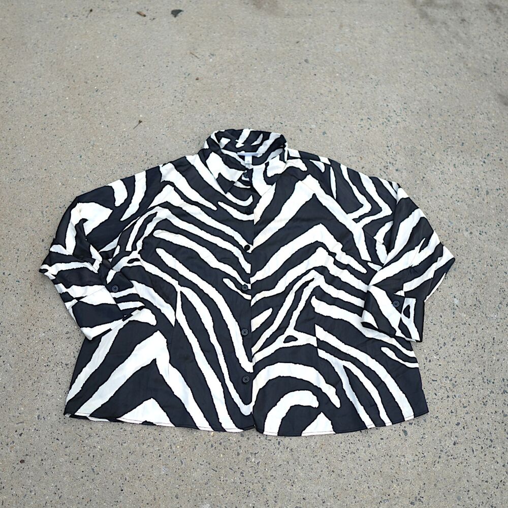 Sergio Hudson Target Zebra Print Blouse 4X NWT Black White Button Up Shirt